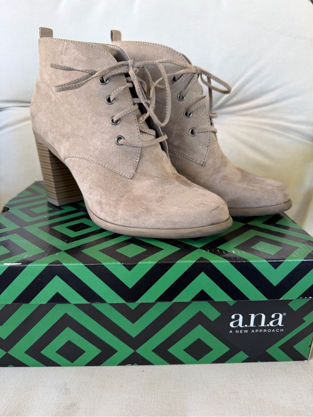 a.n.a Taupe Lace-Up Suede Block Heel Ankle Boots